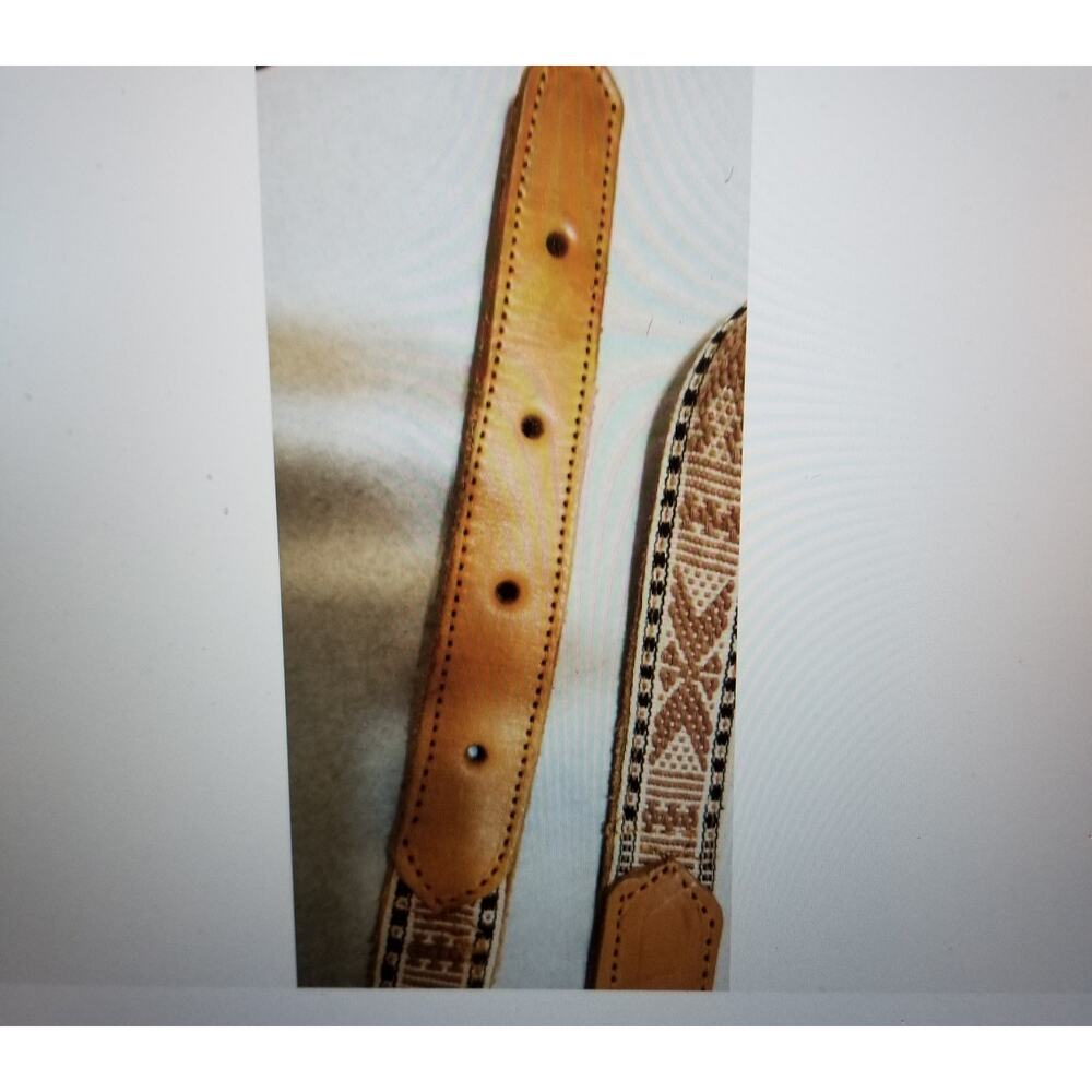 Aztec Tapestry Leather Belt Women's Tan-Brown Leather Length 40 inches - Picture 3 of 4